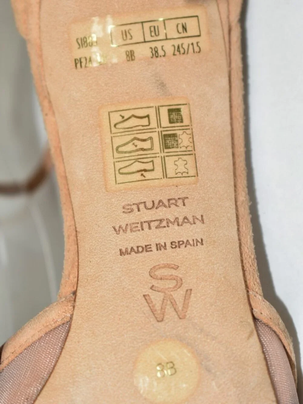 $550 STUART WEITZMAN POWER STRAPS 85 SUEDE MESH HEELED PUMP NUDE 8 B (PD1)